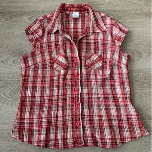 Butterfly Y2K Red Plaid Button Down Size XL